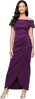 Alex Evenings Women's Stretch Scuba Crepe Off the Shoulder Dress with Foldover Cuff Neckline and Embellishment Detail