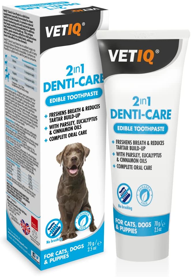 2in1 Denti-Care Edible Dog Toothpaste, 70g, Dog Cleaning Products Reduce Tartar Build-Up and Give Your Dog Fresh Breath, Puppy Toothpaste With No Artificial Ingredients, Fresh Dog Breath