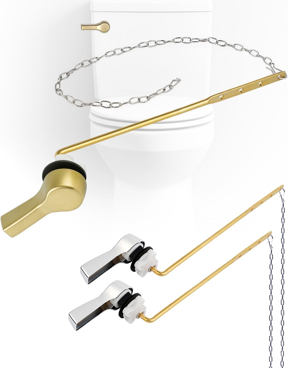 iFealClear 3 Pack Universal Metal Toilet Handle Replacement Kit, Front Mount Brass Toilet Flush Handle Replacement Compatible with Kohler, American Standard, TOTO, Mansfield, Brushed Gold, Chrome
