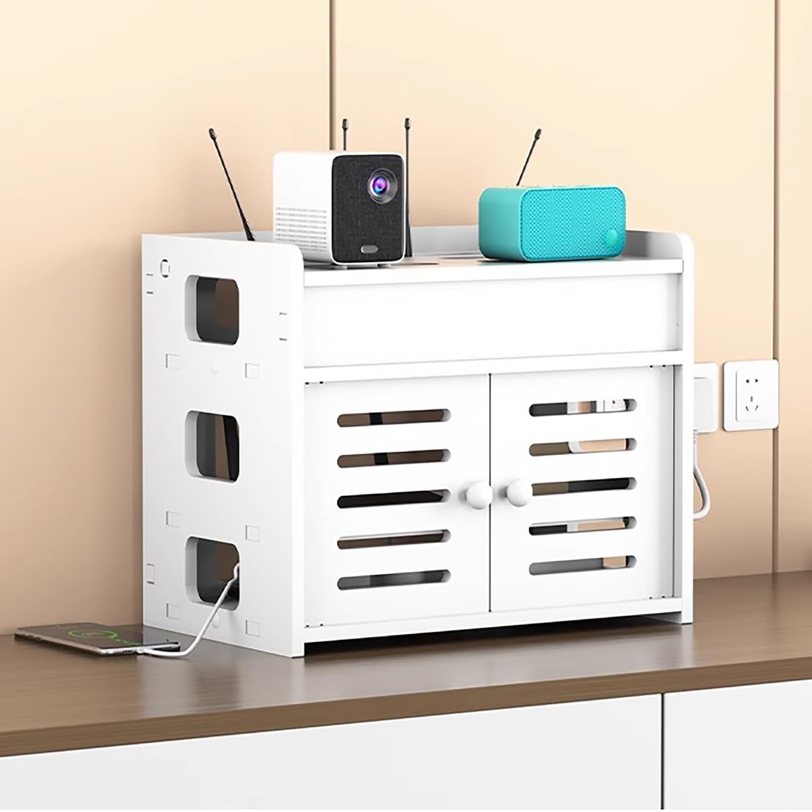 Boîte routeur WiFi murale pour cacher les câbles dans le salon