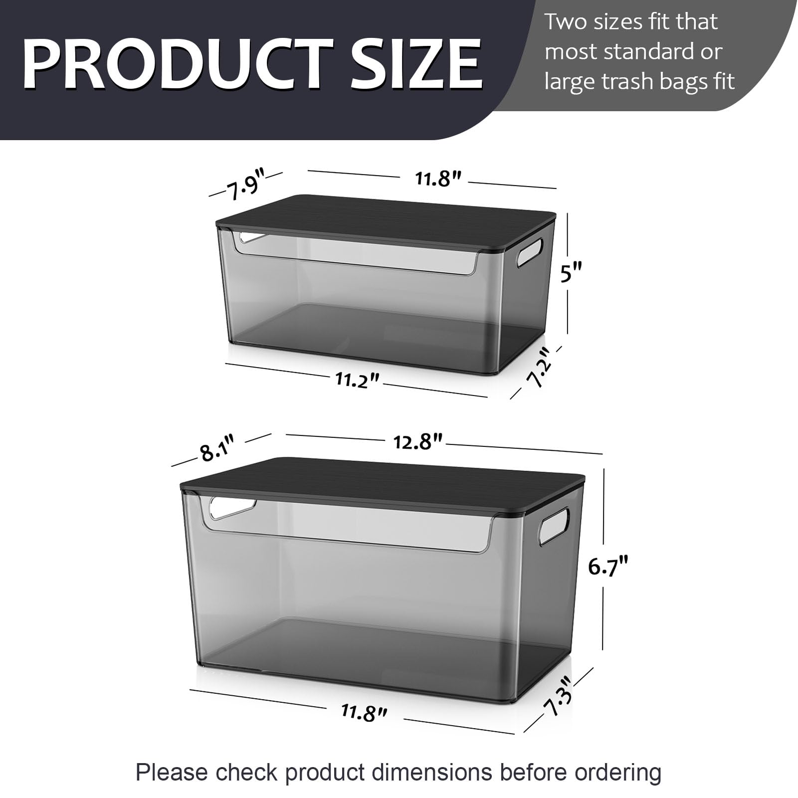 COAZEX Paquete de 2 soportes apilables para bolsas de basura debajo del fregadero, dispensador de bolsas de basura de plástico con tapa, dispensador de bolsas de basura para cocina, despensa,