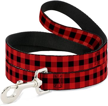 Dog Leash Buffalo Plaid Black Red 4 Feet Long 1.5 Inch Wide
