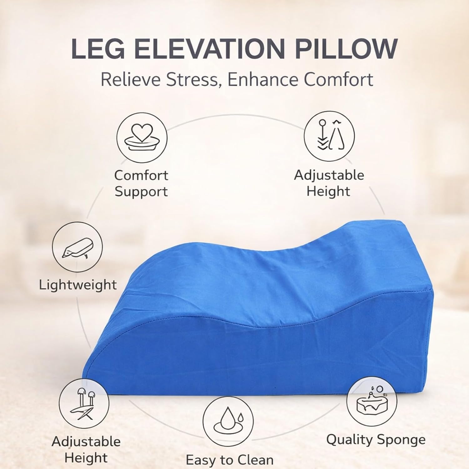 Leg Elevation Pillow, Comfortable Bed Wedge Pillow, Soft Supportive Foam, Removable Washable Cover - Anti Slip Design, Ideal for Sleeping and Recovery