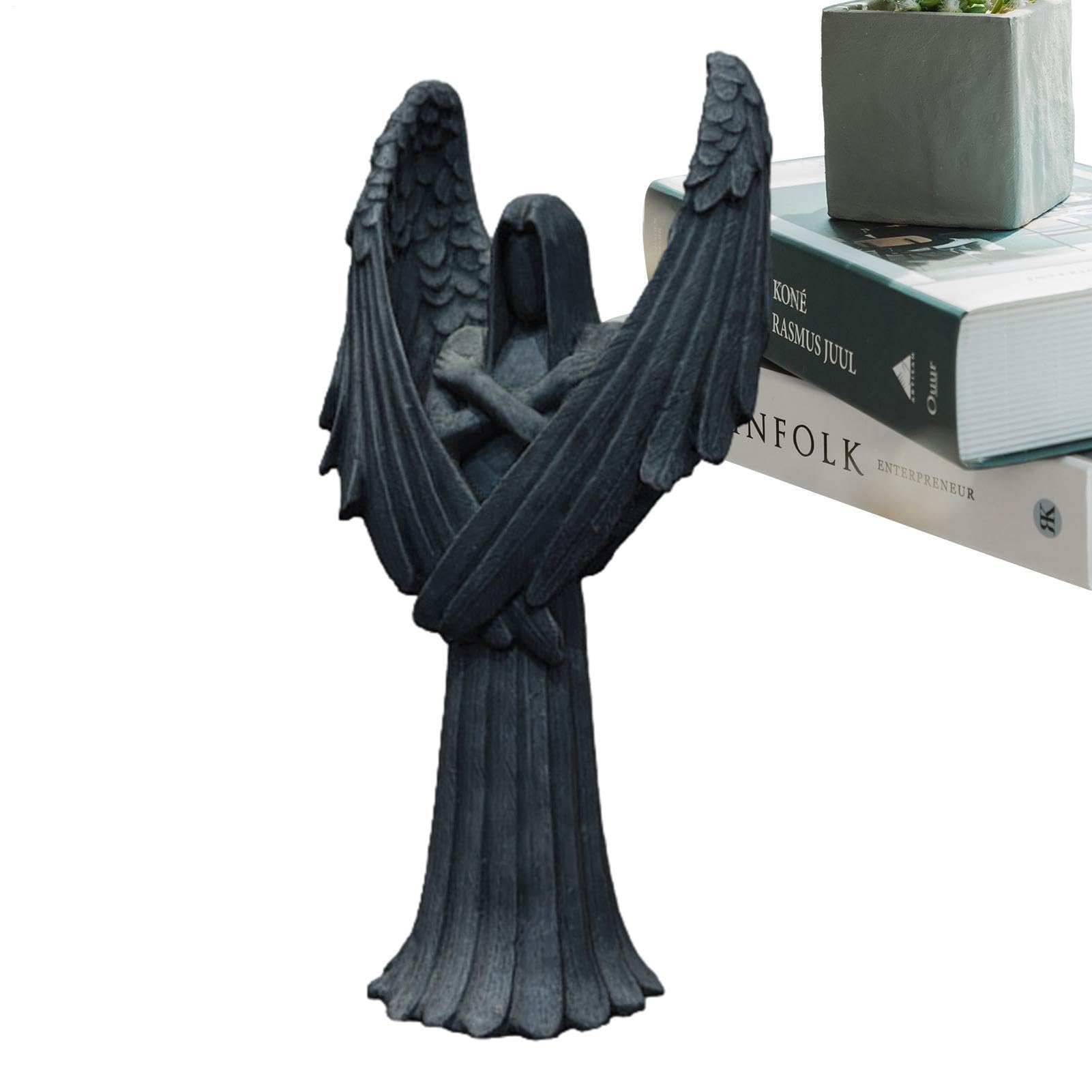 Estatua de ángel oscuro – Ángel rezando de resina escultura de resina de ángel rezando estatua de ángel oscuro de resina decorativa para decoración de mesa, escultura de ángel rezando