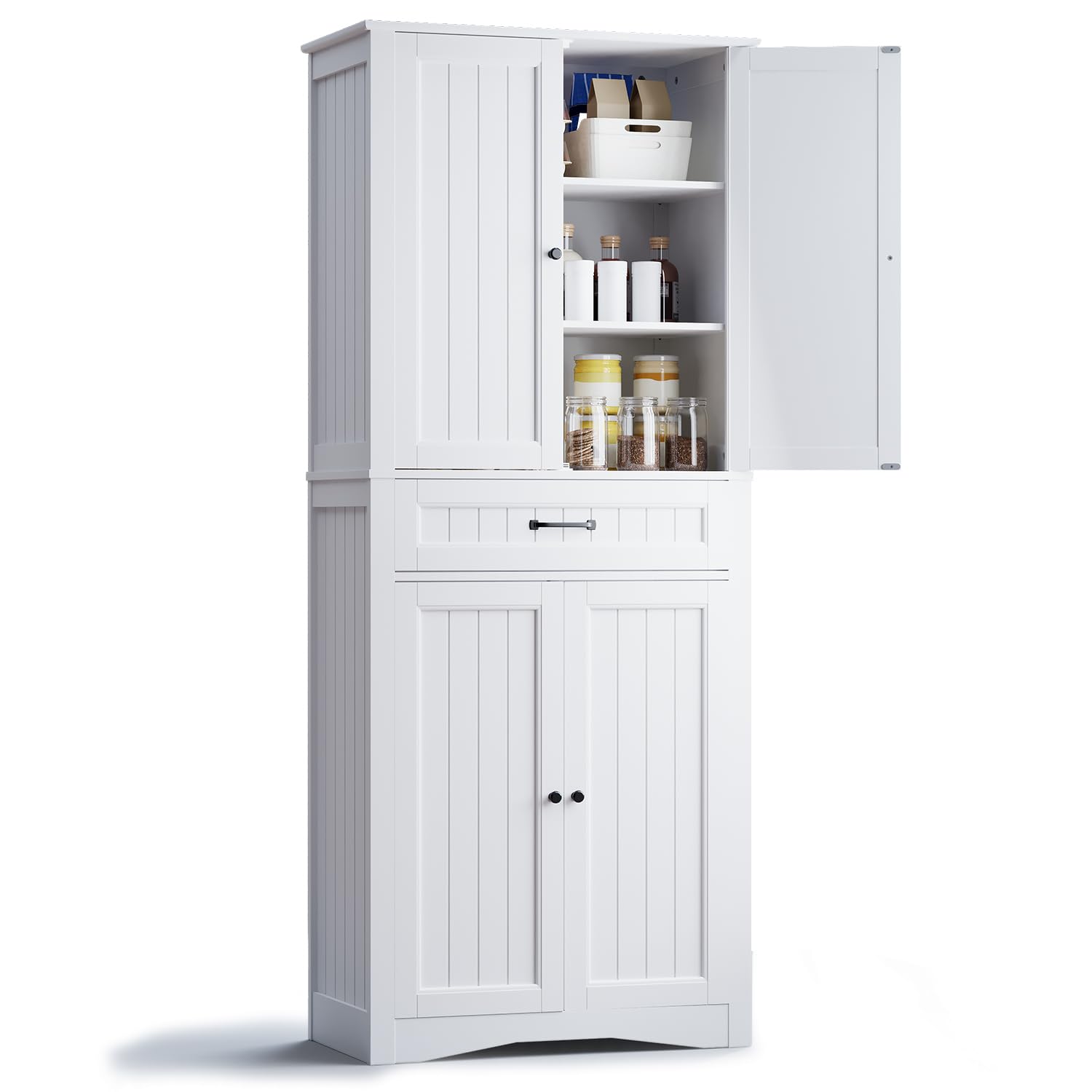 Buffet de Cuisine, Haute Crédence, Unité de Rangement avec 4 Portes et 1 Tiroir, Grande capacité, Étagères Réglables, pour Salon, Salle à Manger, Couloir, Style Moderne (72x40x182 cm) (Blanc)