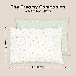 KeaBabies 2-Pack Toddler Pillow 13x18 - Soft Organic Cotton Kids Travel Bed Pillows for Sleeping, School, Nap, Machine Washable, Toddlers 2 to 5, Pillowcase Sold Separately (Herb)