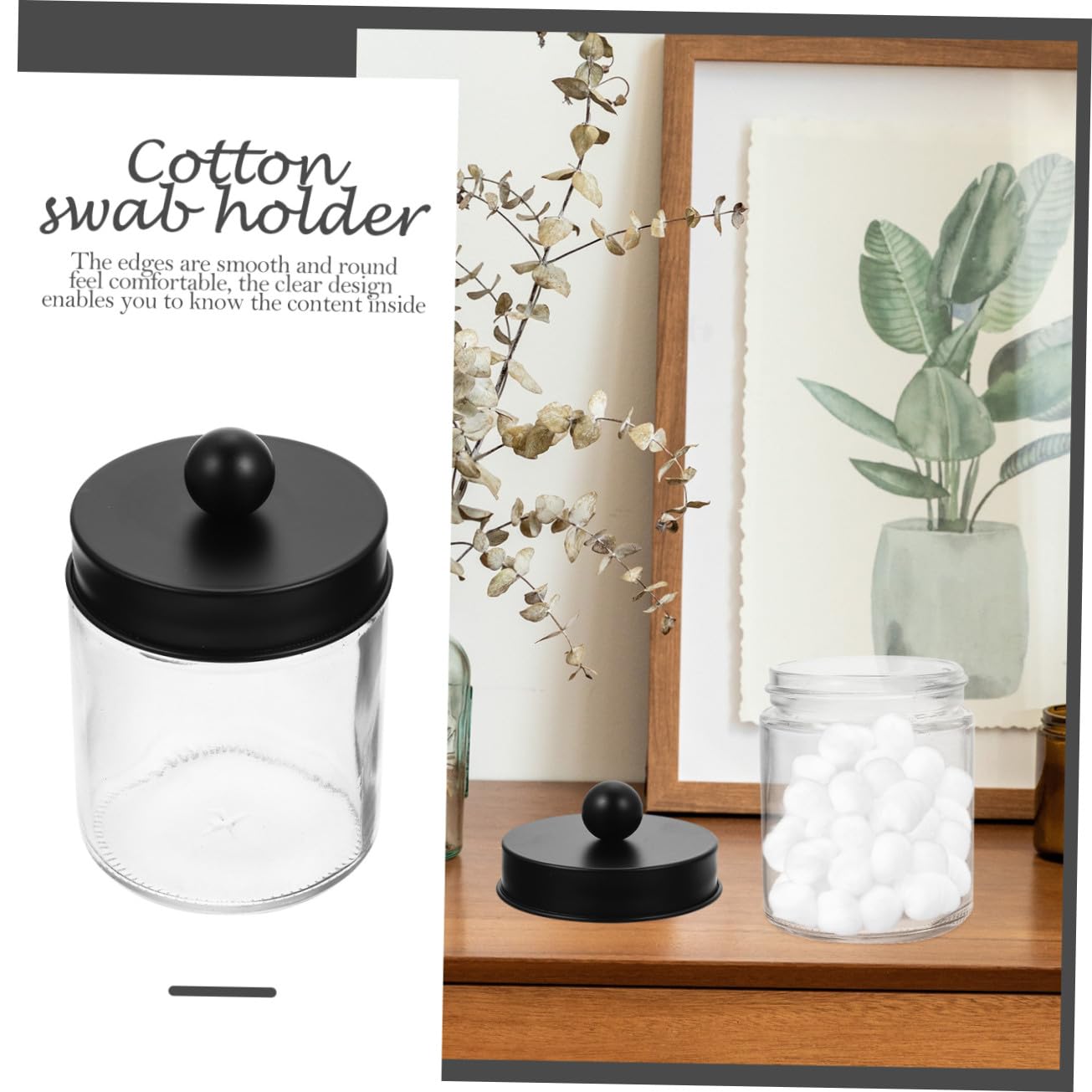 Homoyoyo Glas Aufbewahrungsgläser mit Edelstahl Deckeln 3 Stück Wattepad Spender und Wattestäbchen Behälter Leicht Zugänglich Glatte Runde Kanten für Badezimmer und Tisch