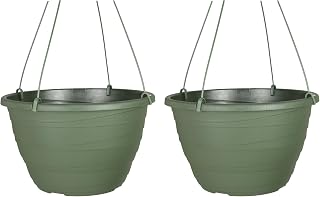 HC Companies 13" Wrapt Hanging Planters 2-Pack - UV-Resistant Lightweight Plastic Flower Pots for Indoor Outdoor Plants, Green