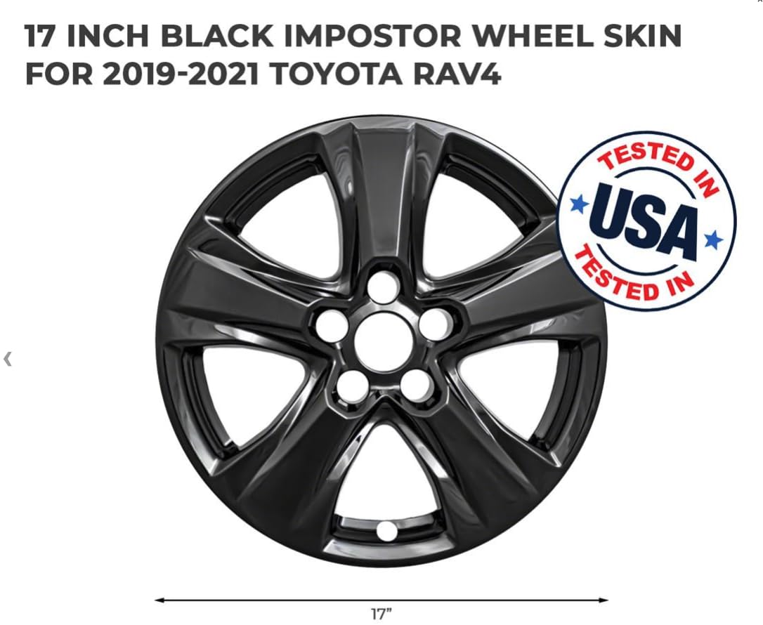 New Wheel Skins Covers Fits 2019-2020 Toyota RAV4; 17 Inch; 5 V Spoke; Gloss Black; Plastic; Set of 4