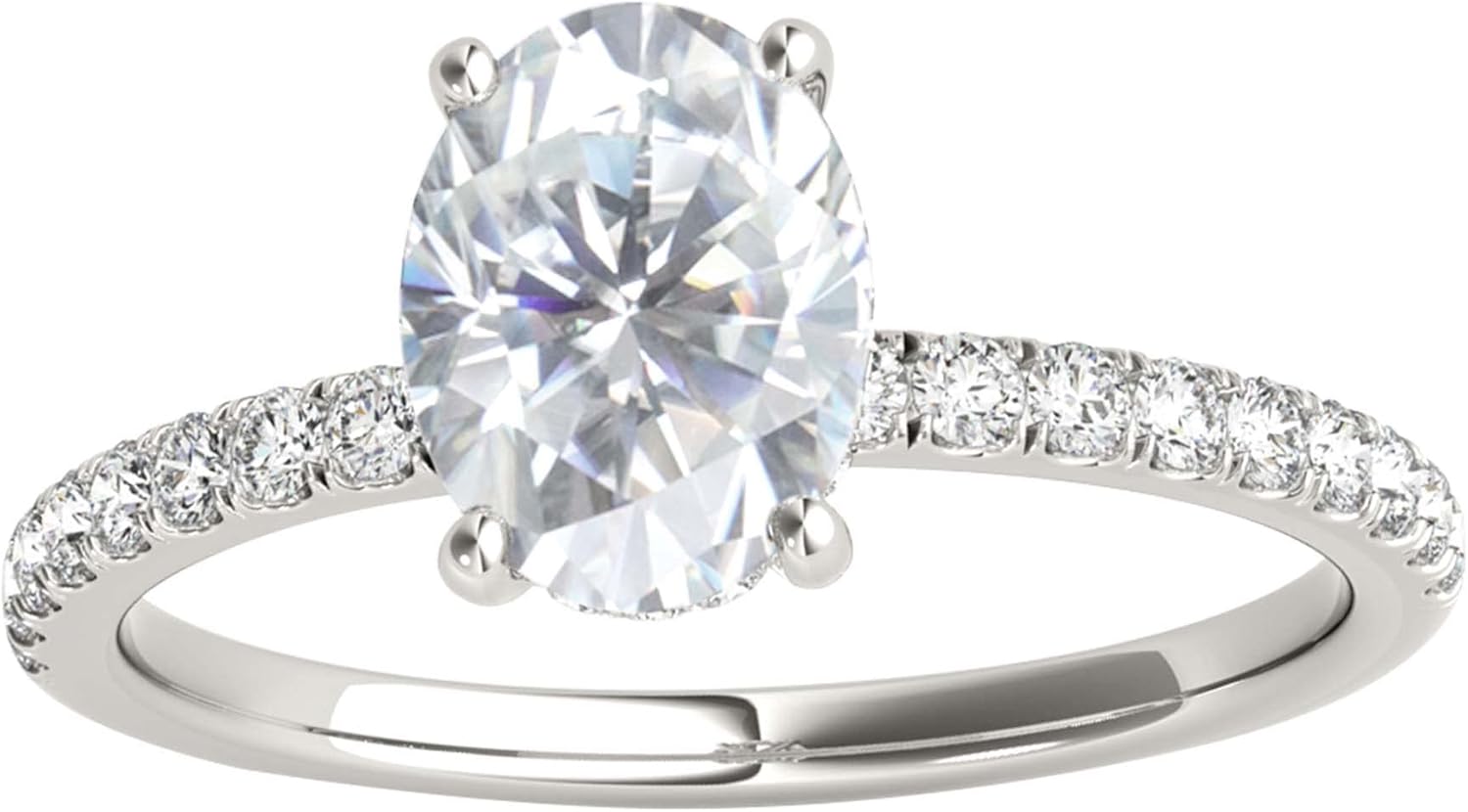 MauliJewels 1.75 Carat Oval Moissanite & Labgrown Diamond Engagement Ring for Women in 10K Rose, White or Yellow Gold, Bridal Proposal Ring