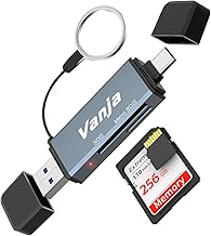 Vanja SD Card Reader USB C, Dual USB 3.0 Male Micro SD Adapter Card Reader for SD, SDHC, SDXC, TF | Compatible with iPhone 17/16/15, Android, Windows/macOS