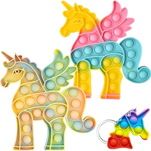 Juguete sensorial de unicornio para reventar burbujas Paquete de 2 juguetes antiestrés para aliviar el estrés, juguete de burbujas para apretar,