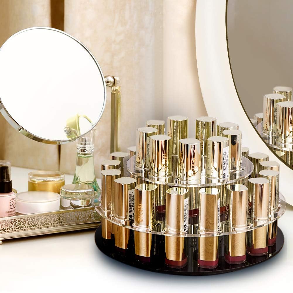 Jojohouse Rotating Lipsticks Holder Organizer Display Stand, Acrylic 25 Lipstick 360-degree Makeup Organizer Lipgloss Cosmetic Holder Storage Stand for Listicks,Brush,Liquid (17 Round+ 8 Square)