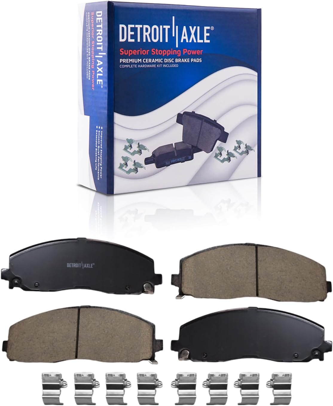 Detroit Axle - Front Brake Pads for Jeep 2018-2023 Wrangler, 2019 2020 2021 2022 Ceramic Brake Pads with Hardware Assembly Replacement