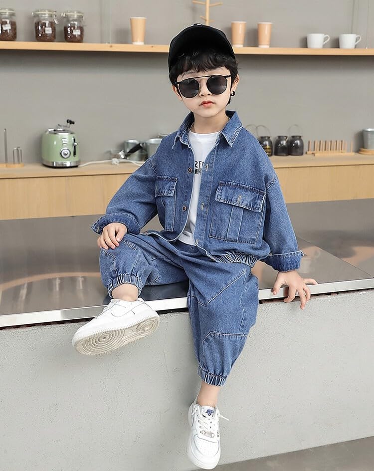 Boys' Long Sleeve Denim Trucker Snap Button Down Jacket Jeans Suits3