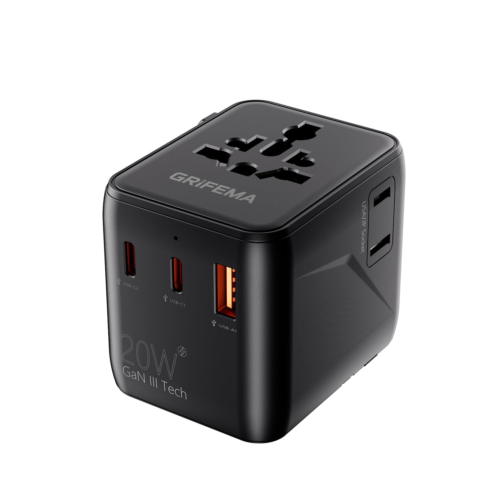GRIFEMA Adaptador de Viaje Universal 5 en 1 con USB-C 20W