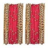 Efulgenz Indian Silk Thread Bangle Set with Oxidized Bangles Crystal Metal Ball Bangles Indian Bangles for Women for Wedding Party Boho Bracelet Bangle Bollywood Fashion Statement Jewelry (24 Pcs),
