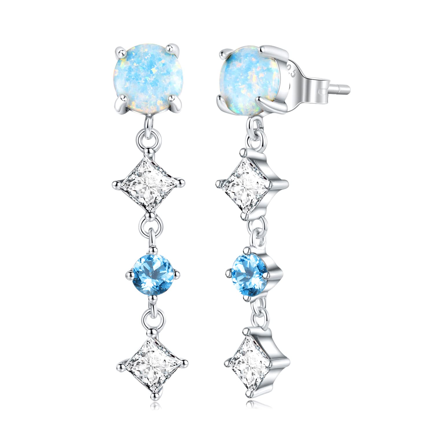 HLTYGWX Sterlingsilber-Schmuck, 925er Sterlingsilber, Opal-Ohrstecker, kubische Zirkonia-Brautohrringe für Frauen und Bräute, Kristall-Kronleuchter-Tropfenohrringe für Abschlussball oder