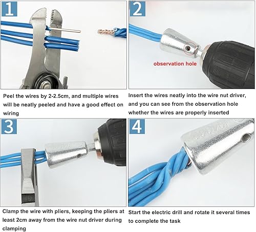 Miniatura 6 de Herramienta de torsión de alambre de 0.236 in, vástago hexagonal, pelacables y tornado, herramienta de pelado de cables de 2 a 6 vías, tuerca de