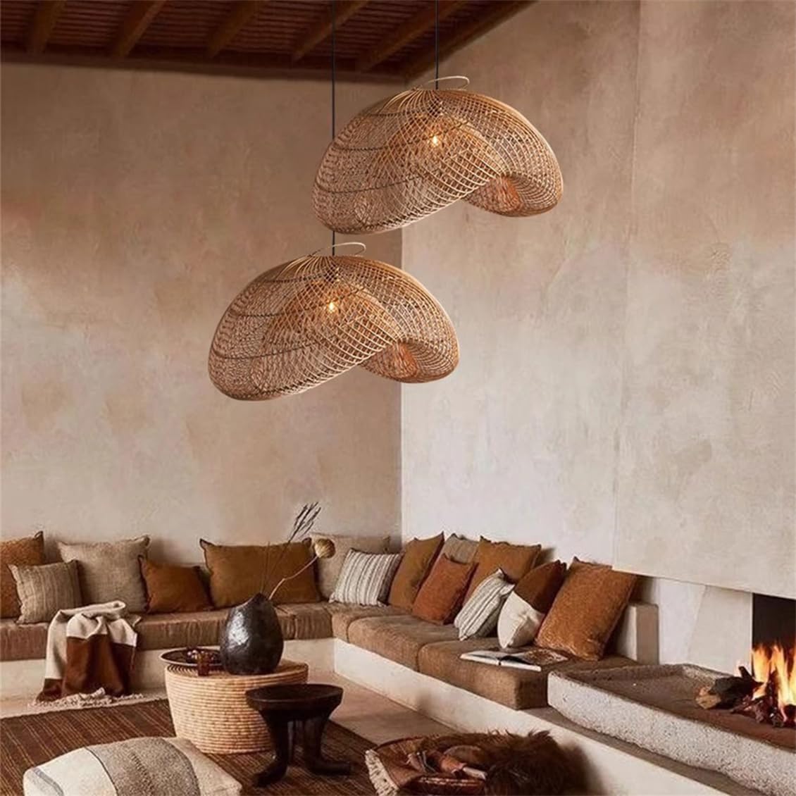 Lampada A Sospensione Unica, Grande, Rustica, Con Paralume In Vimini Intrecciato, Design A Nido D'uccello, Lampada Da Soffitto In Stile Fattoria, Lanterna In Vimini Da 23,6"