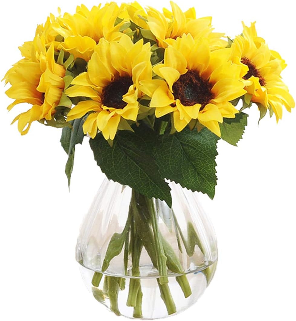 Gumolutin 12 Pcs Artificial Sunflower Bouquet, 2 Packs Fake Sunflower for Wedding Bouquet, Home Kitchen, Ground Garden, Wedding Decoration