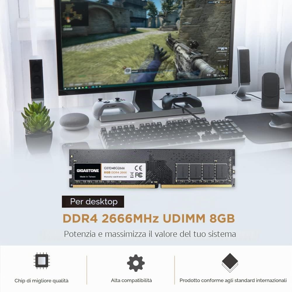 【DDR4 RAM】GIGASTONE 16GB Kit(2x8GB) DDR4 2666MHz (2400MHz or 2133MHz) PC4-21300 (PC4-19200/17000) CL19 1.2V UDIMM 288pin Unbuffered Non ECC Ideale PC Desktop alta prestazione Memoria Upgrade