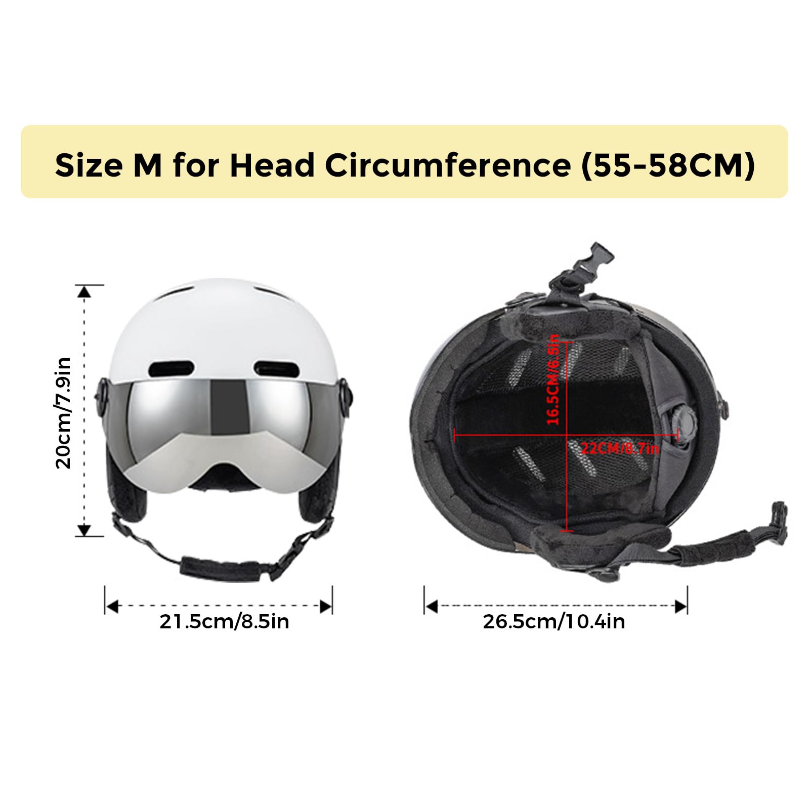 Jectse Casco de Nieve con Gafas, Almohadillas para los Oídos, Casco para Deportes de Invierno, Visera Desmontable para esquí y Snowboard, Ventilación óptima y Protección contra Impactos, Material