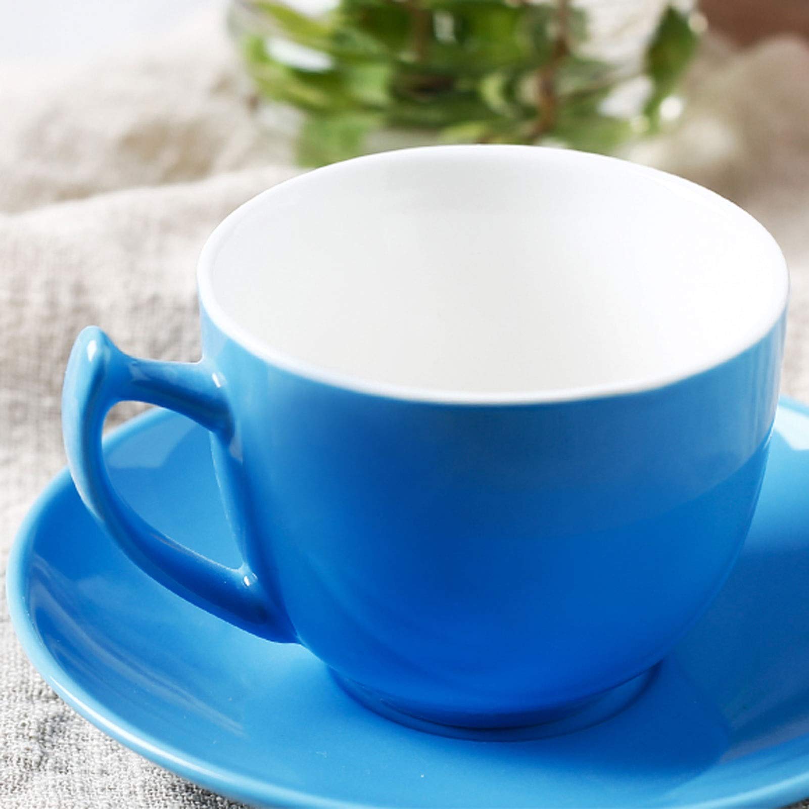 HASMI Kaffeetasse Regenbogen-Farbe Keramik-Kaffee-Tee-Geschenk-Set hell farbige Latte-Tasse, Teetasse, Untertasse und Teelöffel (Aufnahme von 6 Personen), mit Stand Teetasse