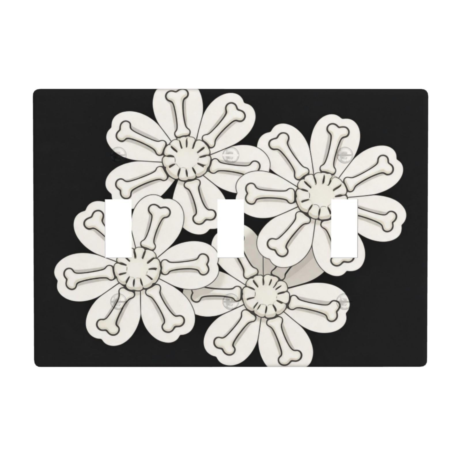 Bone Flower 3 Gang Switch Plate Cover-Unbreakable Polycarbonate Wall Plate, Heat Resistant Toggle Switch Decor for Home