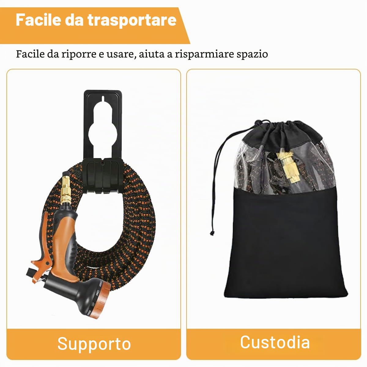 Tubo da giardino flessibile 30 m/100 FT arancione, tubo con 10 funzioni | con ugello spray e connettori in ottone da 3/4" e 1/2",, 3 estensibili, senza pieghe, per giardino, pavimento, terrazza