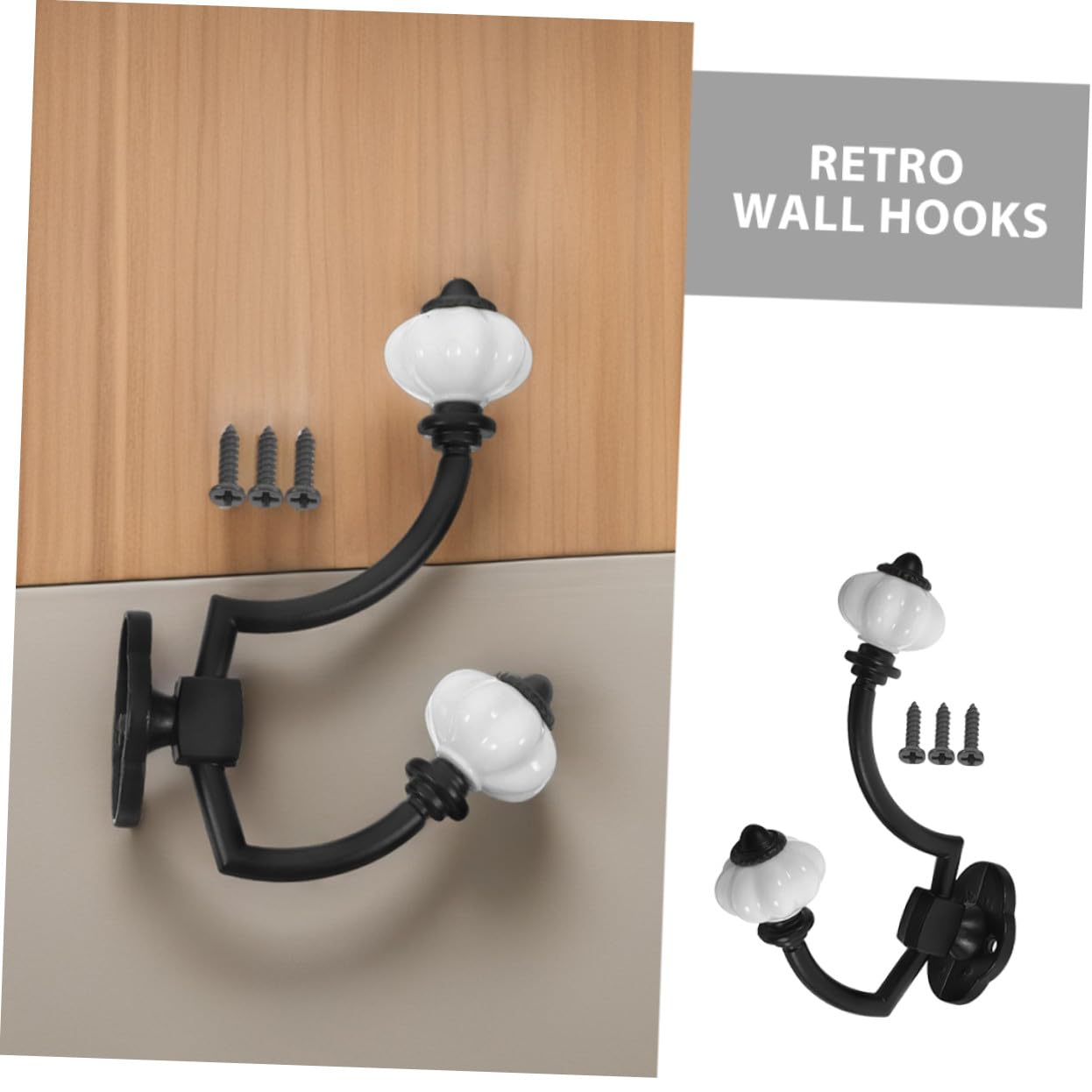 Gancho de Pared Retro de Doble Punta 5 Piezas Aleación de Zinc Negro | Llave y Toalla, Entrada y Dormitorio, Estructura de Doble Cabezal, Resistente al Desgaste
