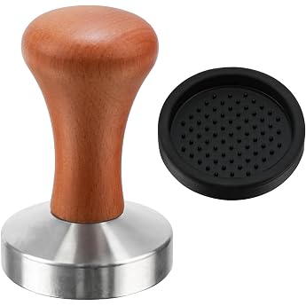 Espresso Tamper 58 mm Coffee Tampers Coffee Tamper with Wooden Handle and Silicone Mat Coffee Tamper Silicone Espresso Tamper Coffee Stamp Stainless Steel Barista Tools
