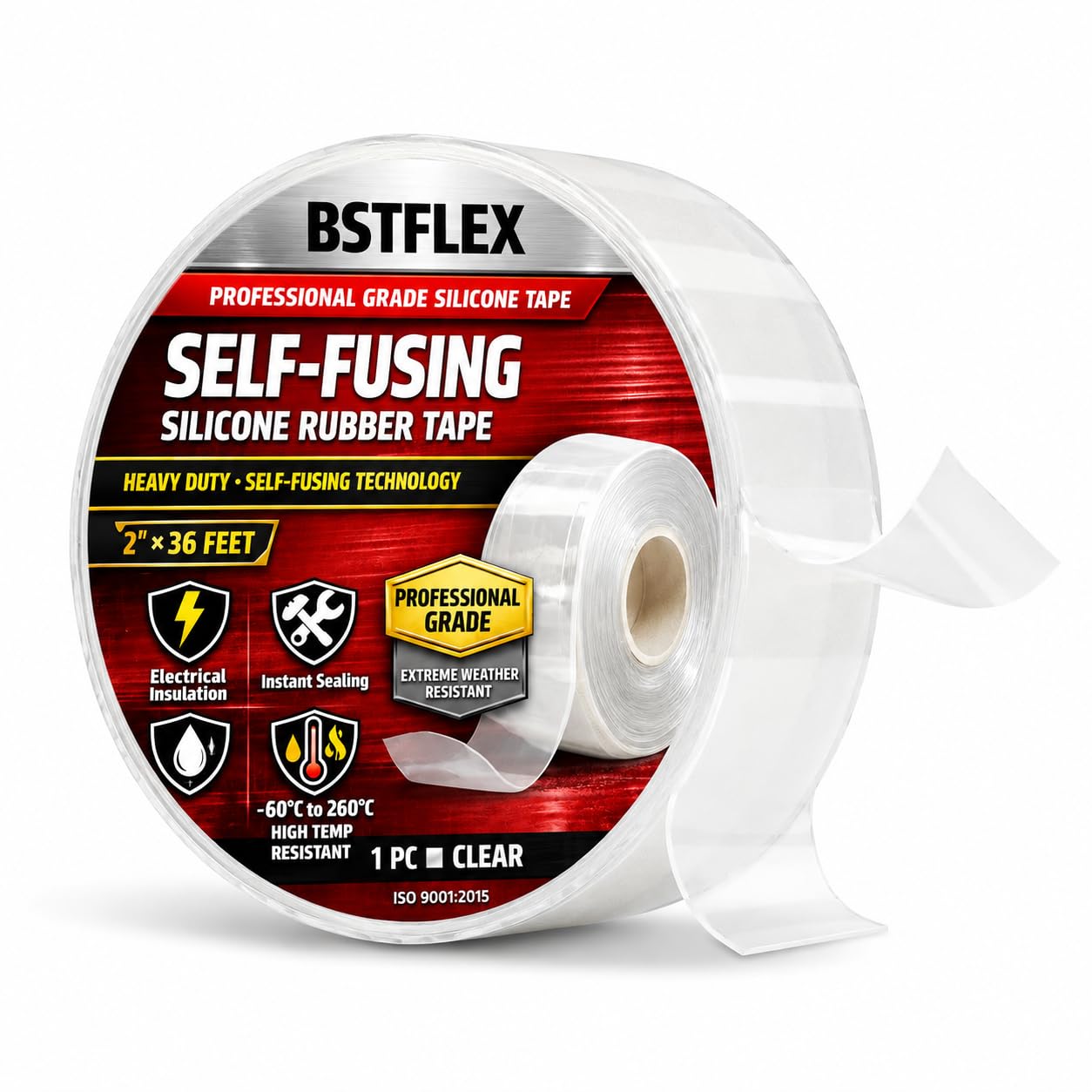 Self-Fusing Silicone Tape 2" x 36FT x 20mil Black – Waterproof & Heat-Resistant Rubber Emergency Repair Tape, Self Amalgamating for Plumbing, Hose, Electrical, Automotive & Outdoor – No Residue