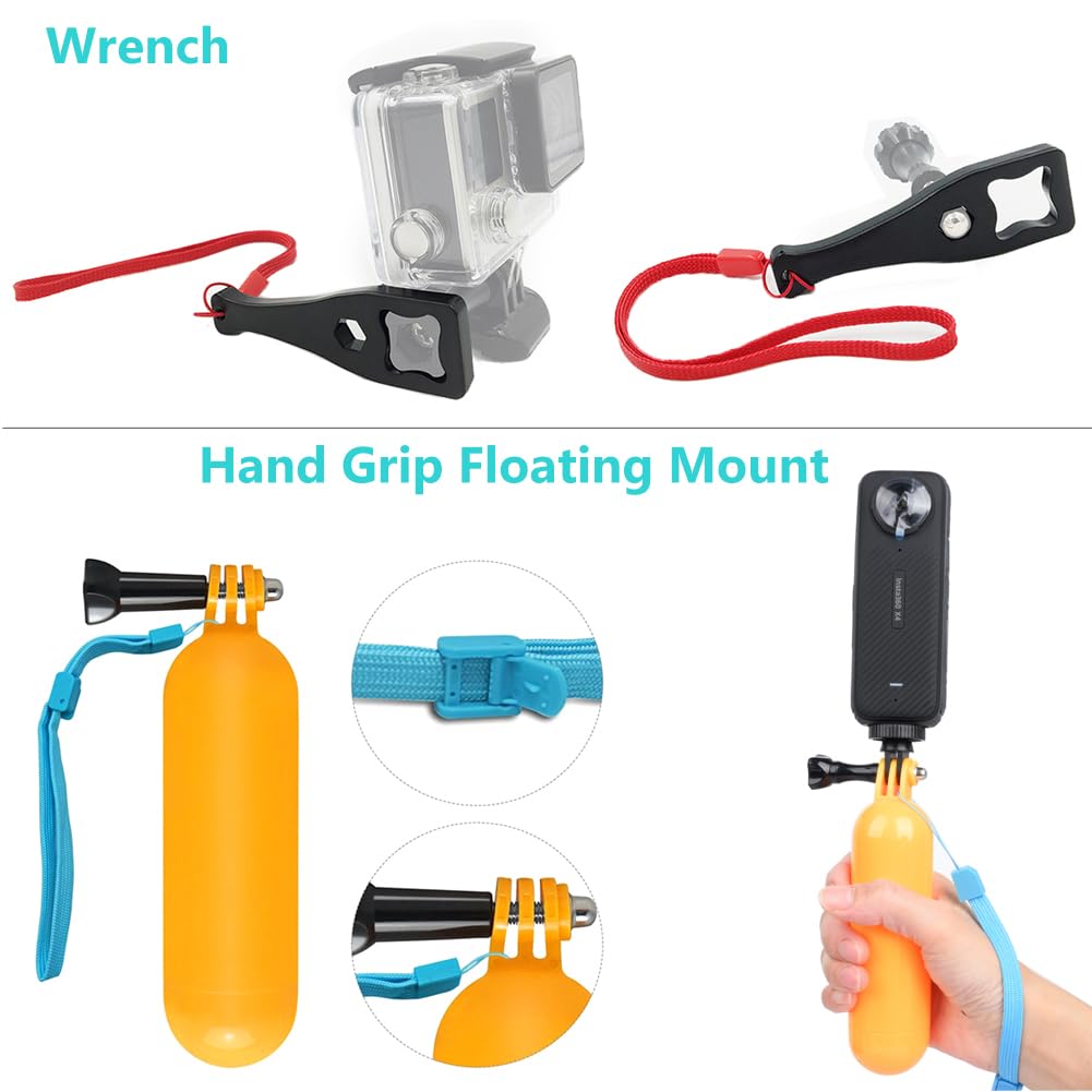 10 en 1 Kit caméra d'action,pour Insta360 X5/X4 Air/X4/X3/Ace Pro, Harnais Telephone, Fixation Bandeau, Fixation Poignet,Clip de Sac à Dos, Support Flottant, Compatible avec GoPro Hero,SJCAM