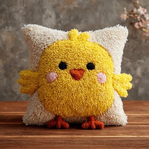 AxiangziK Latch Hook Kits for Adults,Cartoon Chick Latch Hook Pillow Kits 17X17 Inches DIY Needlework Crafts Everything Included Gift for Family Friends