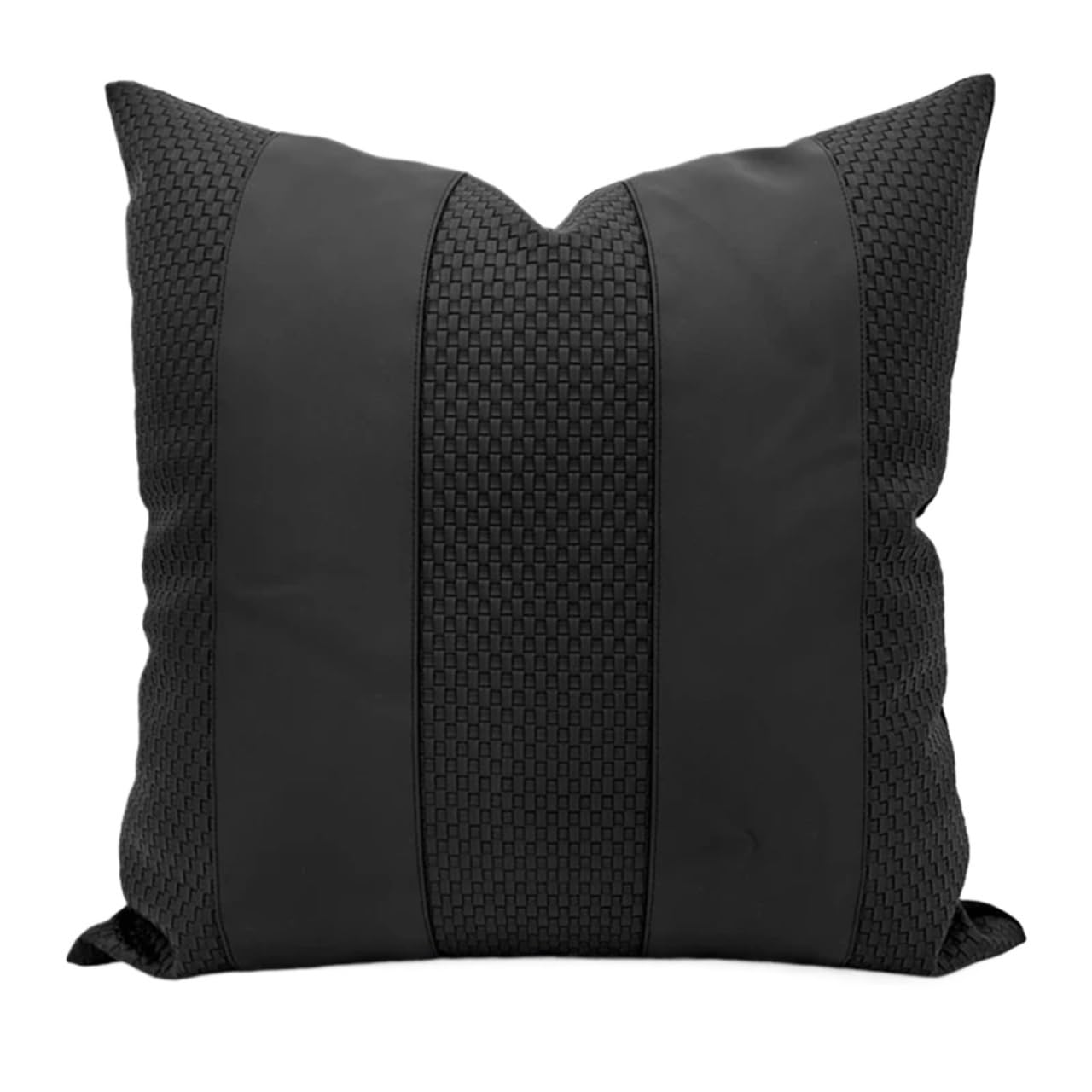 IUVYTA Chenille Pillow Covers Simpe Black Pu Leather Weaven Cushion Cover Sofa Pillowcase And White Chenille Pillow(B45*45cm)