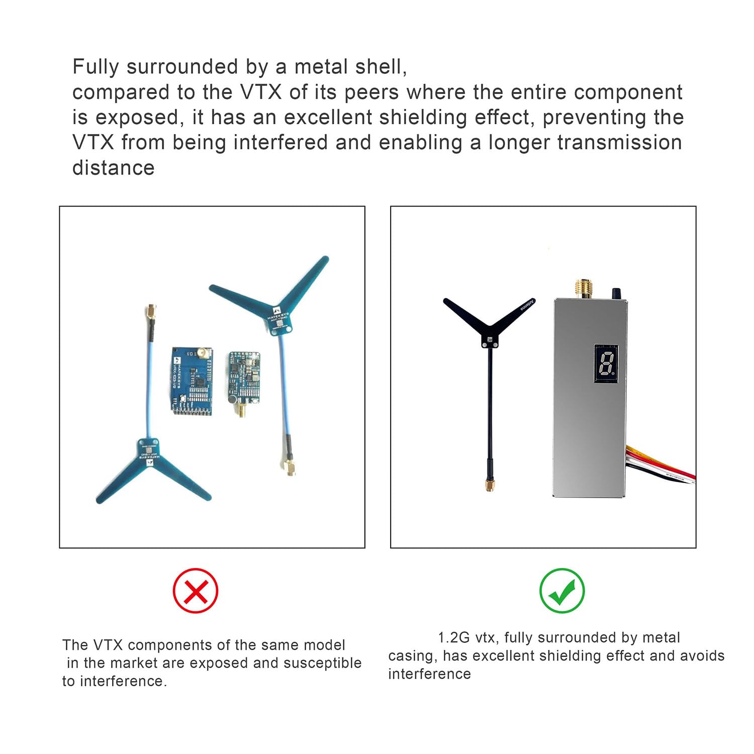 Trasmettitore FPV 1.2G 1.3G 1.6W VTX+Ricevitore 12CH+2XAntenna 8CH 0.1mW/25mW/800mW/1600mW VTX per Drone FPV A Lungo Raggio