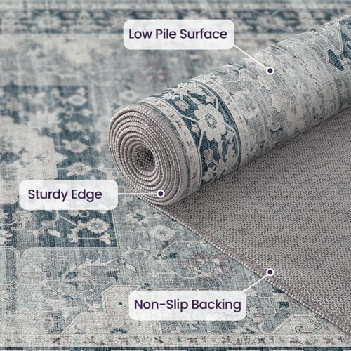 Tapis antidérapant lavable DEXI bleu pour protéger vos parquets - 5