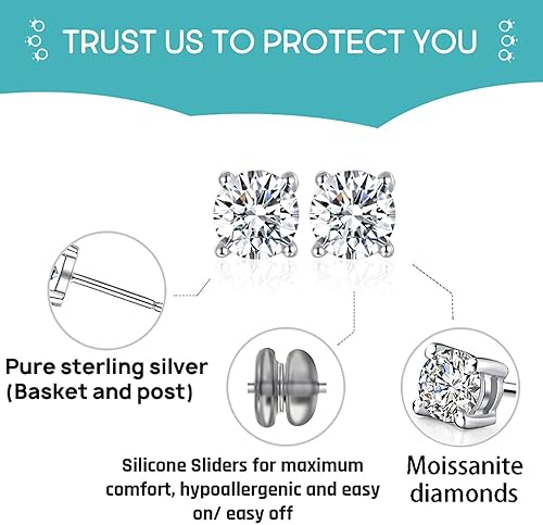 Miniatura 5 de Moissanite Stud Earrings Lab Created Diamond 18K White Gold Plated 925 Sterling Silver Earring Jewelry Gifts for Women Men