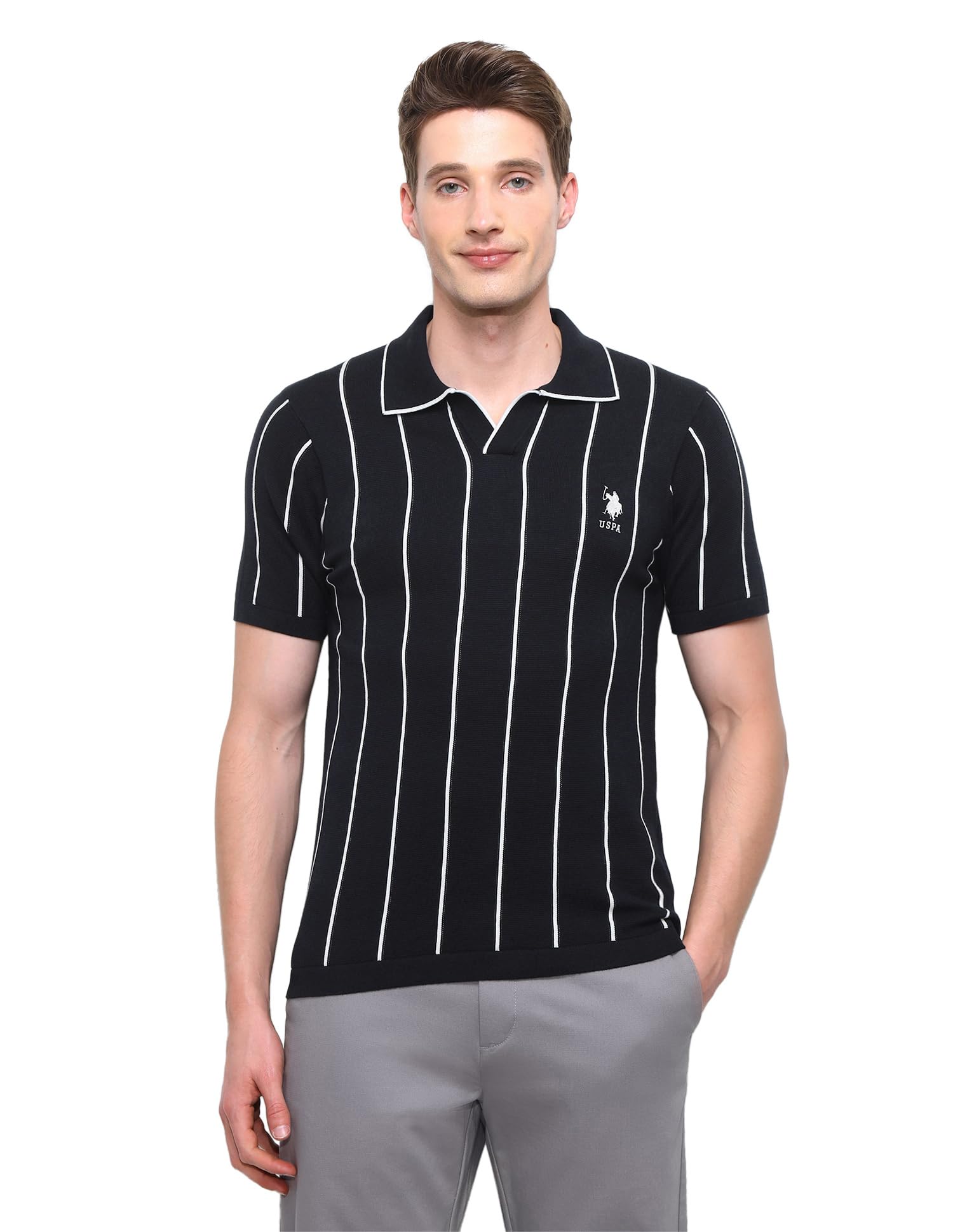 U.S.Polo Association Men's Vertical Striped Slim Fit Polo Shirt-image-26