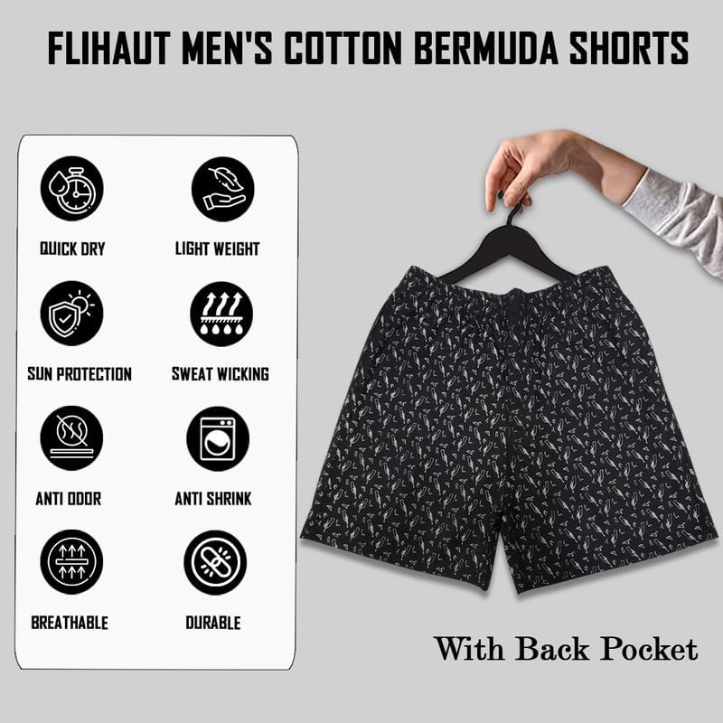 Image of Men's Cotton Shorts Waistband, Zip Fly, 1 Zip Pocket, Back Pockets (Pack of 2)