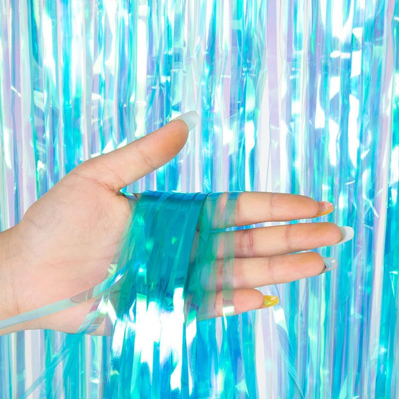 THAYLA 200 * 100 cm 6 pièces Rouge Bleu Semi Transparent Paillettes Laser Rideau de Pluie Frange Rideau guirlandes Toile de Fond Feuille métallique Frange pour décor de fête Scintillant