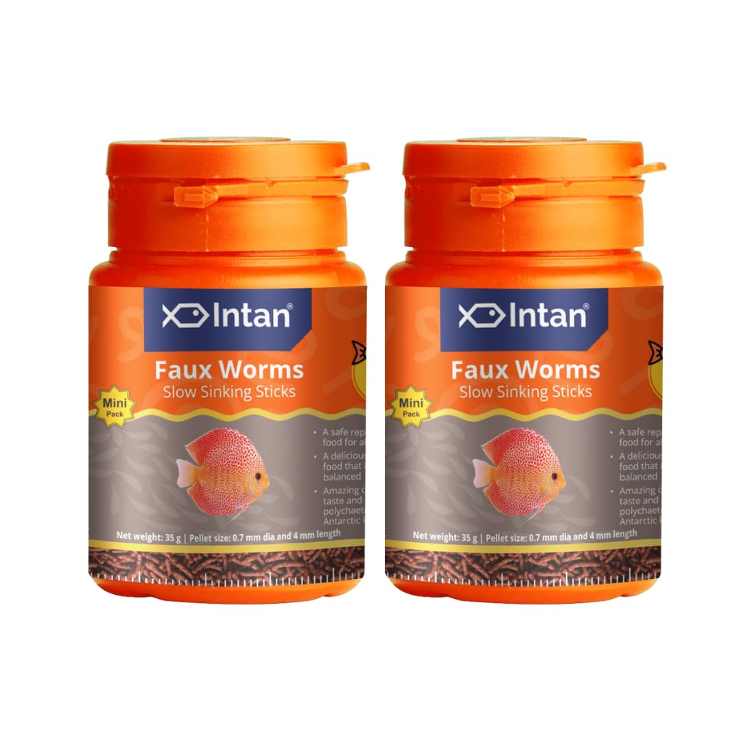 Aquatic Intan Faux Worms Fish Food | Slowly Sinking Sticks for Aquarium Fish | Mini Pack 35 Gm Each, Pellet Size - 0.7 mm Dia and 4 mm Lenght, Pack of 2 (B0CV143FGL) Amazon Price History, Amazon Price Tracker