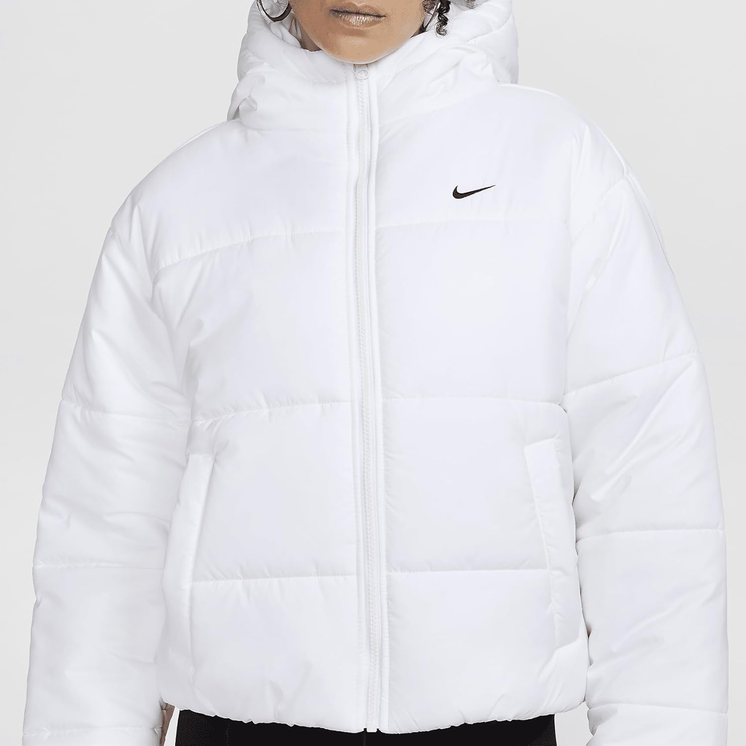 Nike Sportswear Classic Puffer Women's Therma-FIT Loose Hooded Jacket (White/Black, FZ5899-100) - Image 4