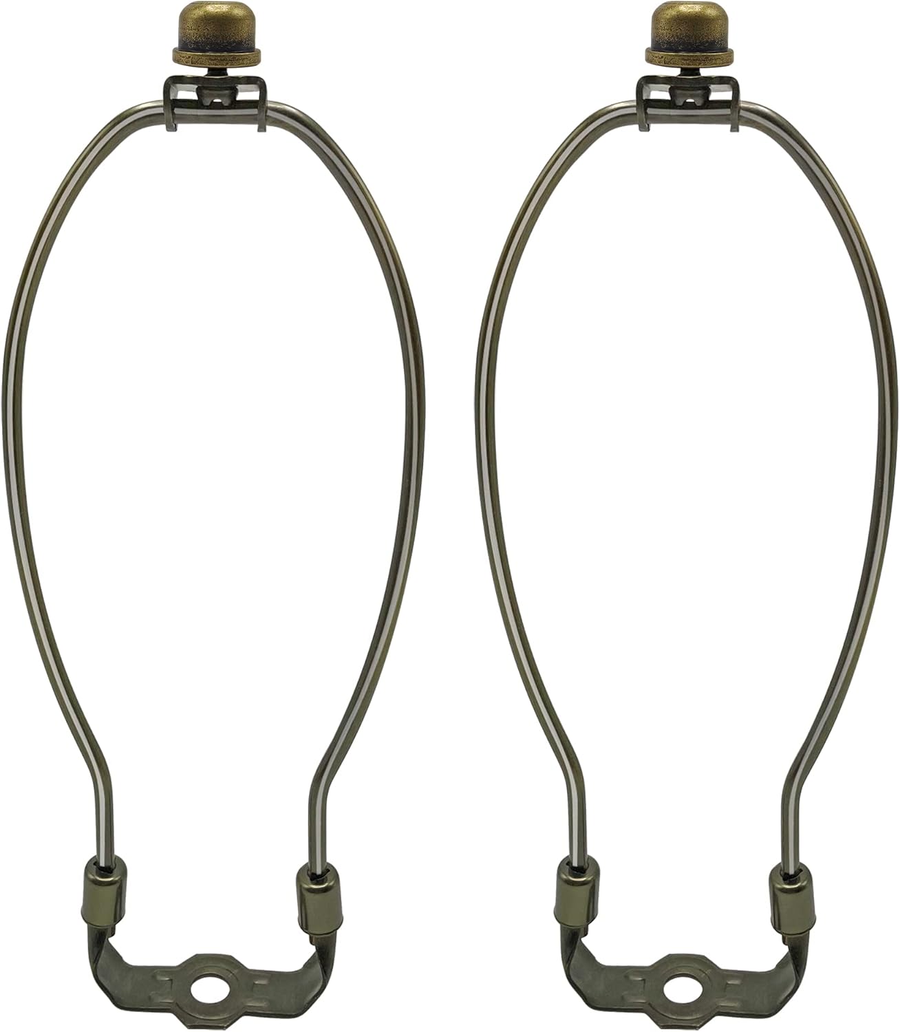 ECUDIS 10 Inch Lamp Shade Harp Holder for Table and Floor Lamps, Heavy Duty Lamp Shade Bracket with 3/8 Standard Saddle, 2 Set, Antique Brass