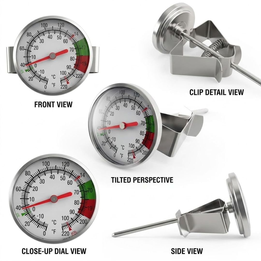 Bean Bliss® Premium Coffee Thermometer for Espresso & Milk Frothing | Stainless Steel Clip-On Barista Thermometer | Easy Read Dial | -10°C to 110°C 2