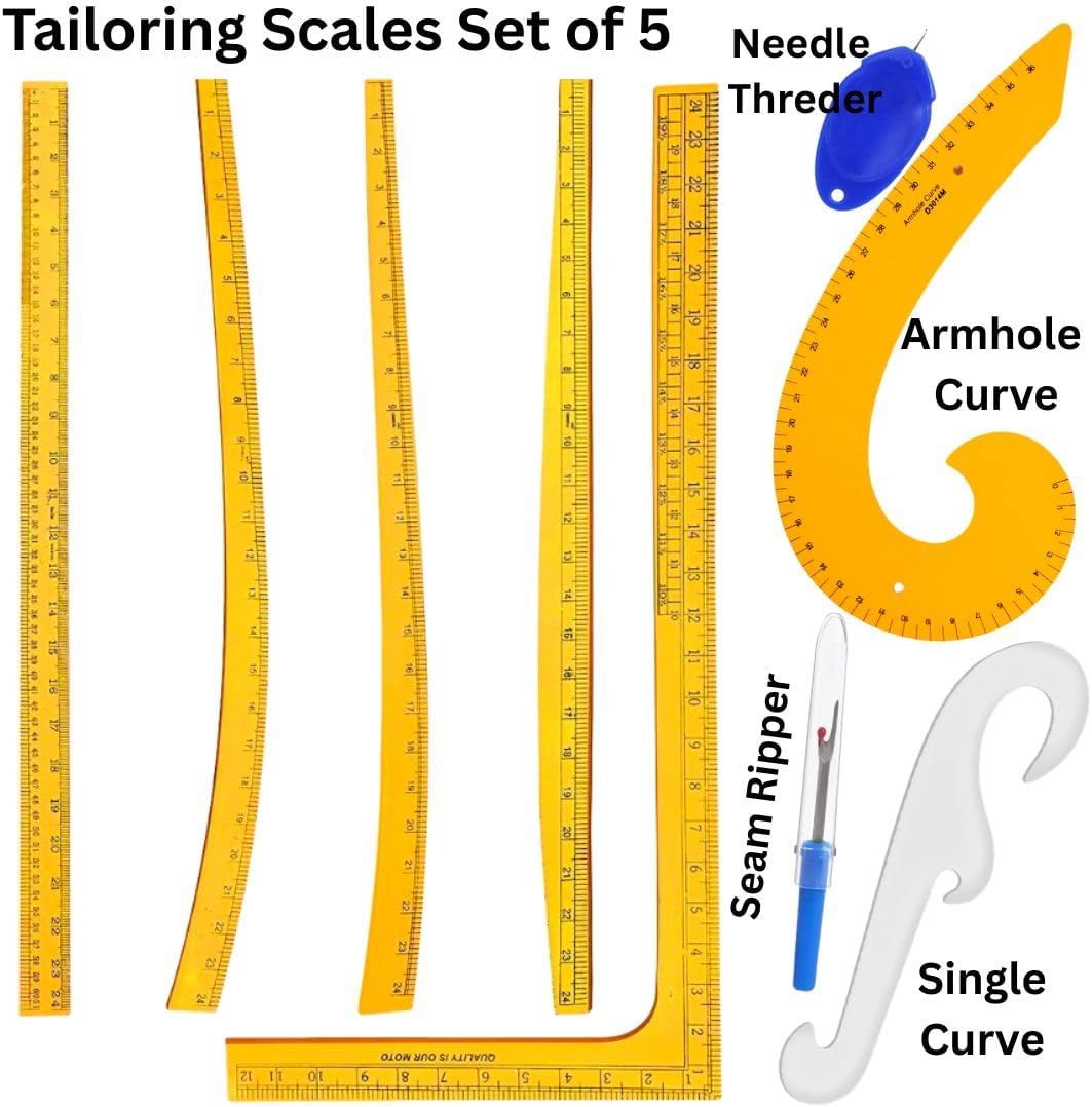 Artonezt Tailoring Stitching Yellow Fashion Designing Scale Kit Sewing Pattern Making Ruler Set Tools and Accessories Tailor Armhole Curve Ruler, Dressmaker Yardstick Tools Set of 9