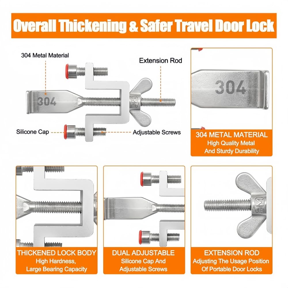 Yuchengxiang Portable Home Security Lock, Travel Door Locker, Anti Theft Safety Privacy Lock for Home (Silver) - Image 3