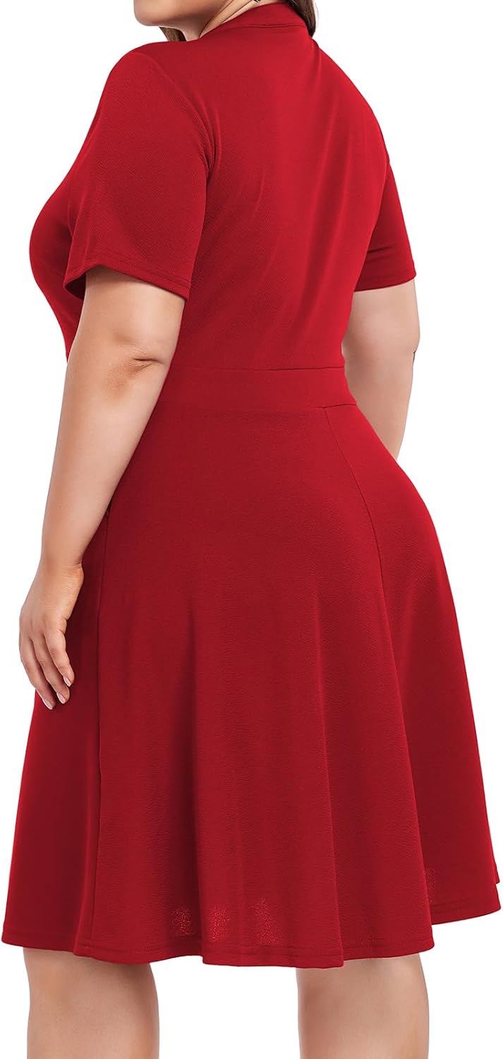 Mokayee Womens Plus Size Dresses Summer V Neck Casual Semi Formal Knee Length Church Wedding Guest Dresses with Pocktes - Image 6