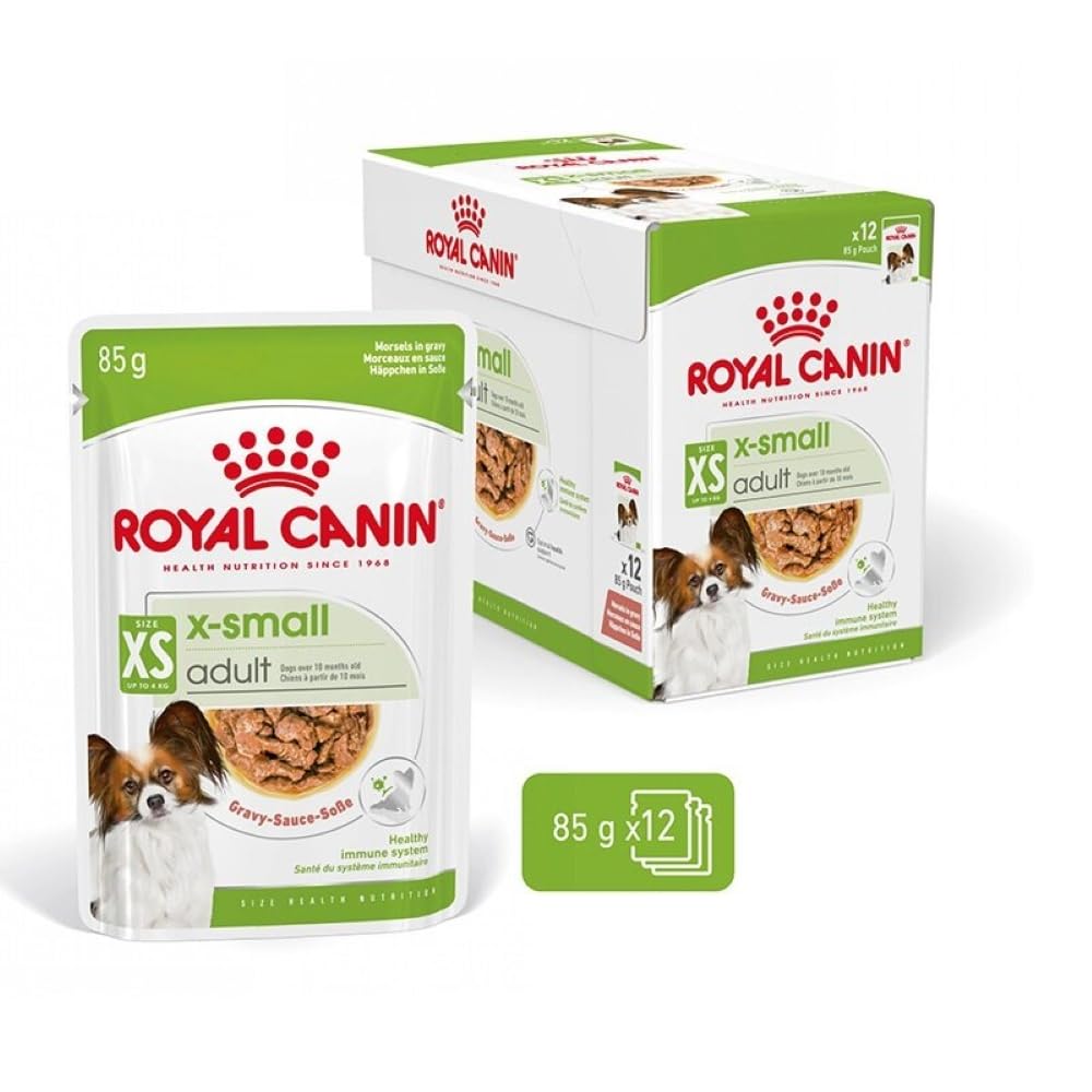 ROYAL CANIN X-Small Adult | Pack de 4 | 4 x 12 x 85 g | Nourriture Humide pour Chiens Adultes et très Petits | À partir de 10 Mois | avec Morceaux en Sauce | en Sachet